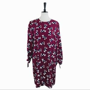 Banana Republic Women's Dress Shift Tie Sleeve NEW Burgundy Floral Size 14 Plus